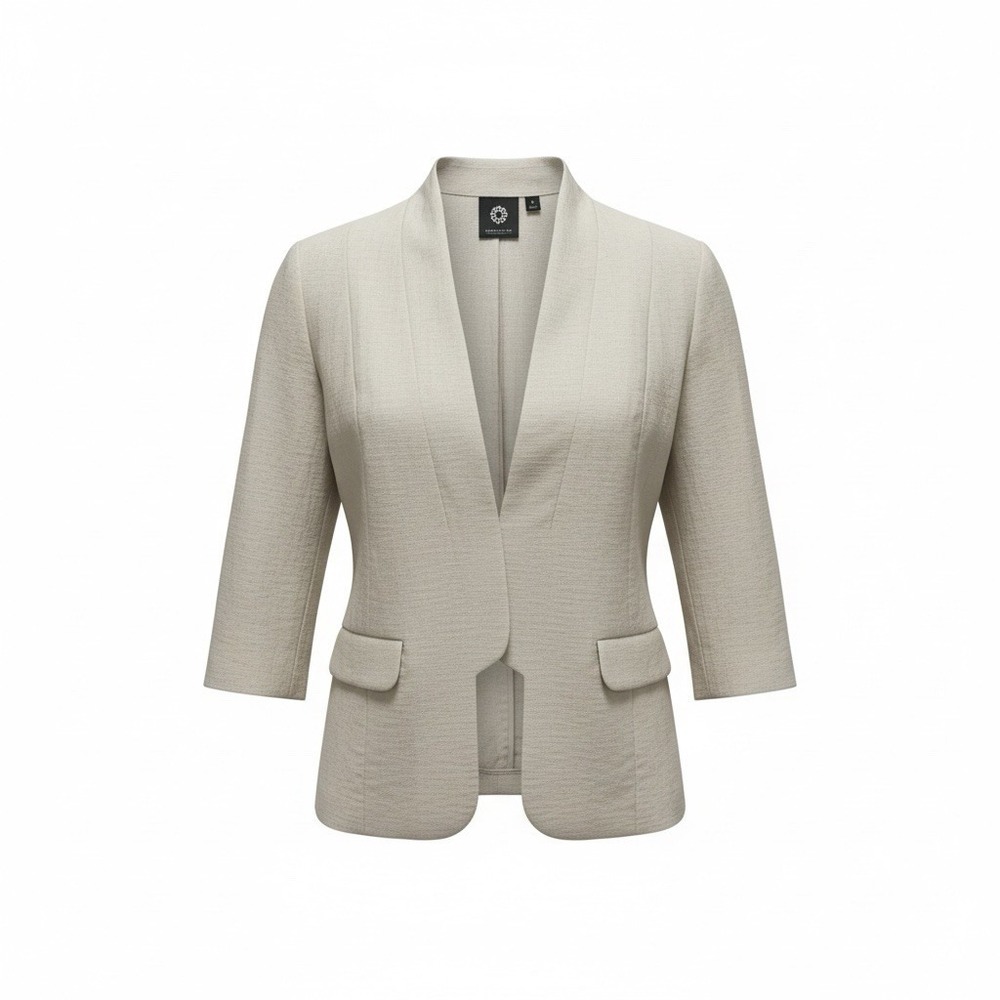 Amber Sun Blazer Women Medium Beige 3/4 Sleeve Linen Quiet Luxury Minimalist